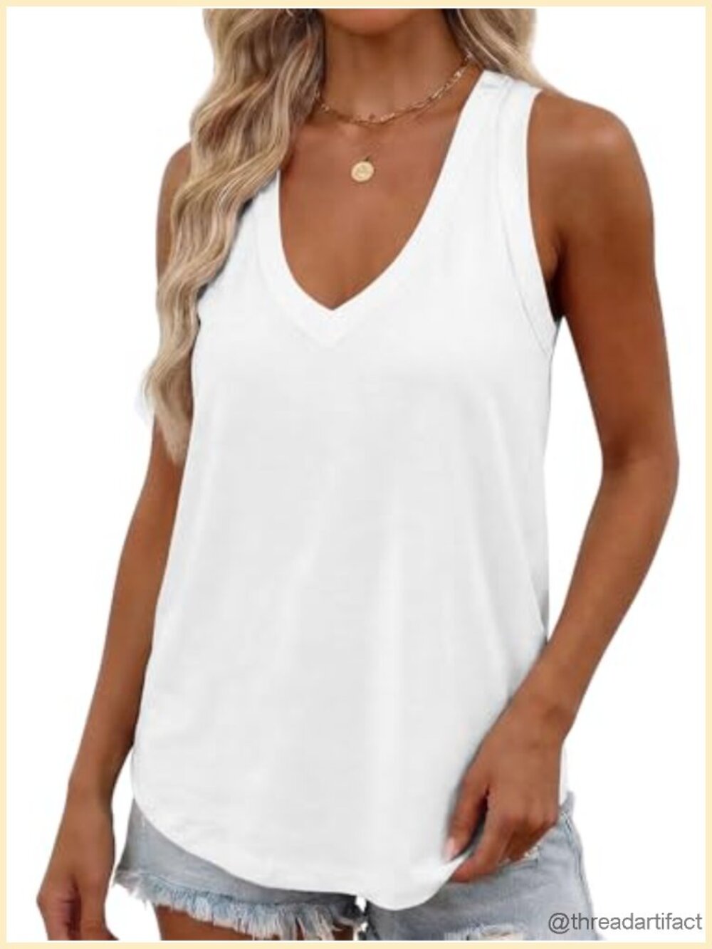 Deep V Neck Loose Fit Flowy Tank Top Cotton Blend